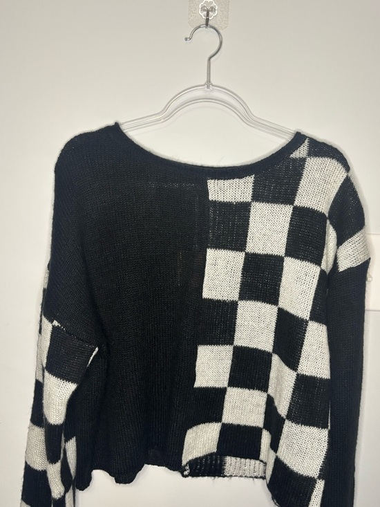 Blu Pepper Sweaters - Blu Pepper Black and White Checkerboard Crewneck Sweater